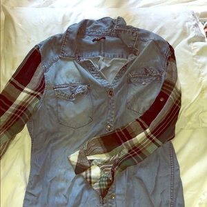 Flannel Sleeved Denim Tee